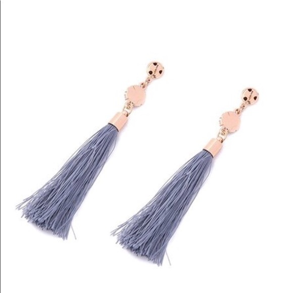 FLASH SALE! Rose Gold/Dusty Blue Tassel earrings - Picture 4 of 6
